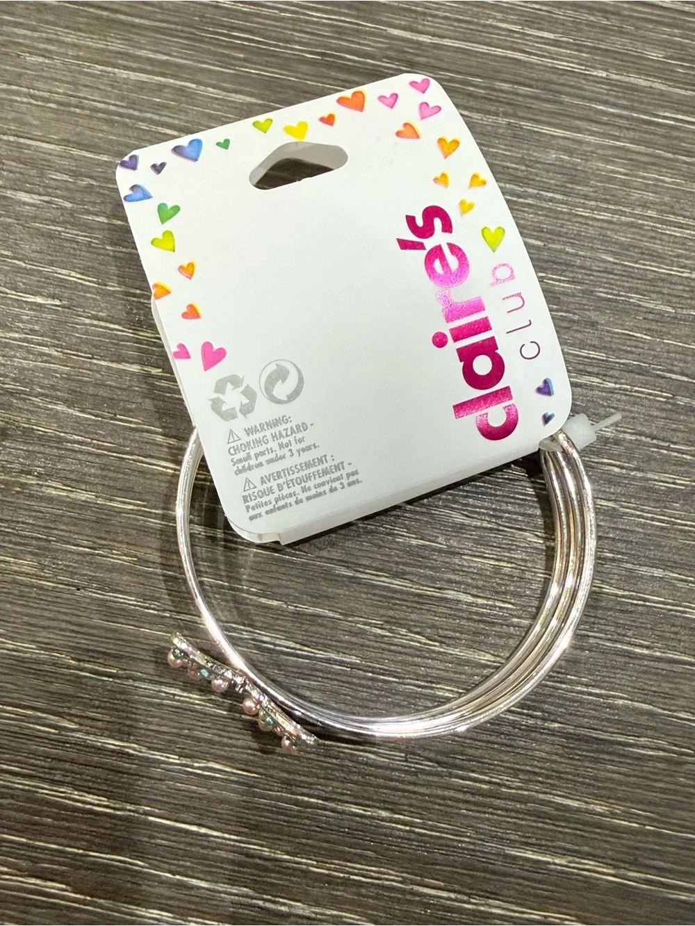 NWT Claire's Silver Butterfly Bracelet with Pink and Aqua Accents